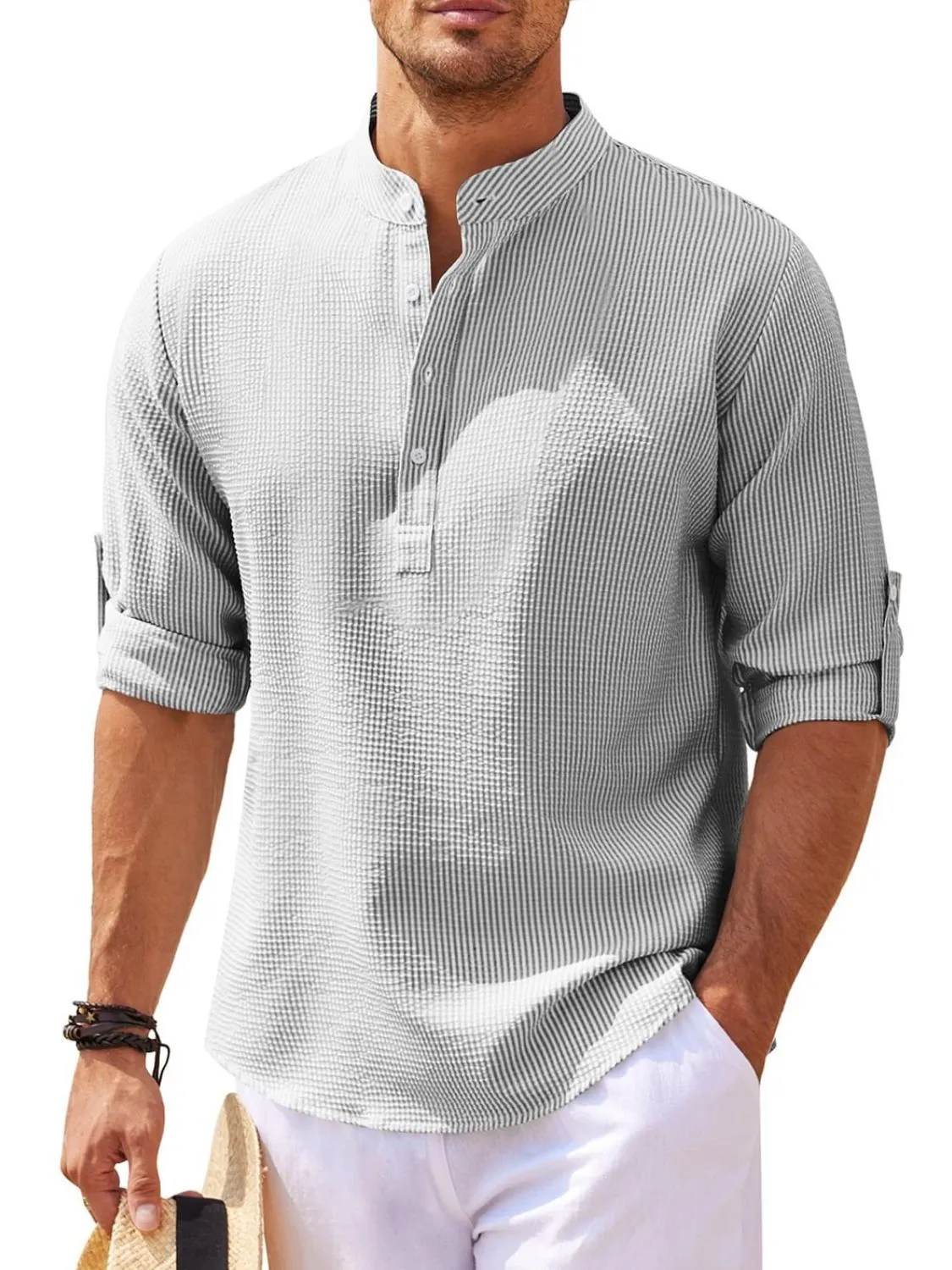 Men's Full Size Half Button Long Sleeve Shirt Plus Size