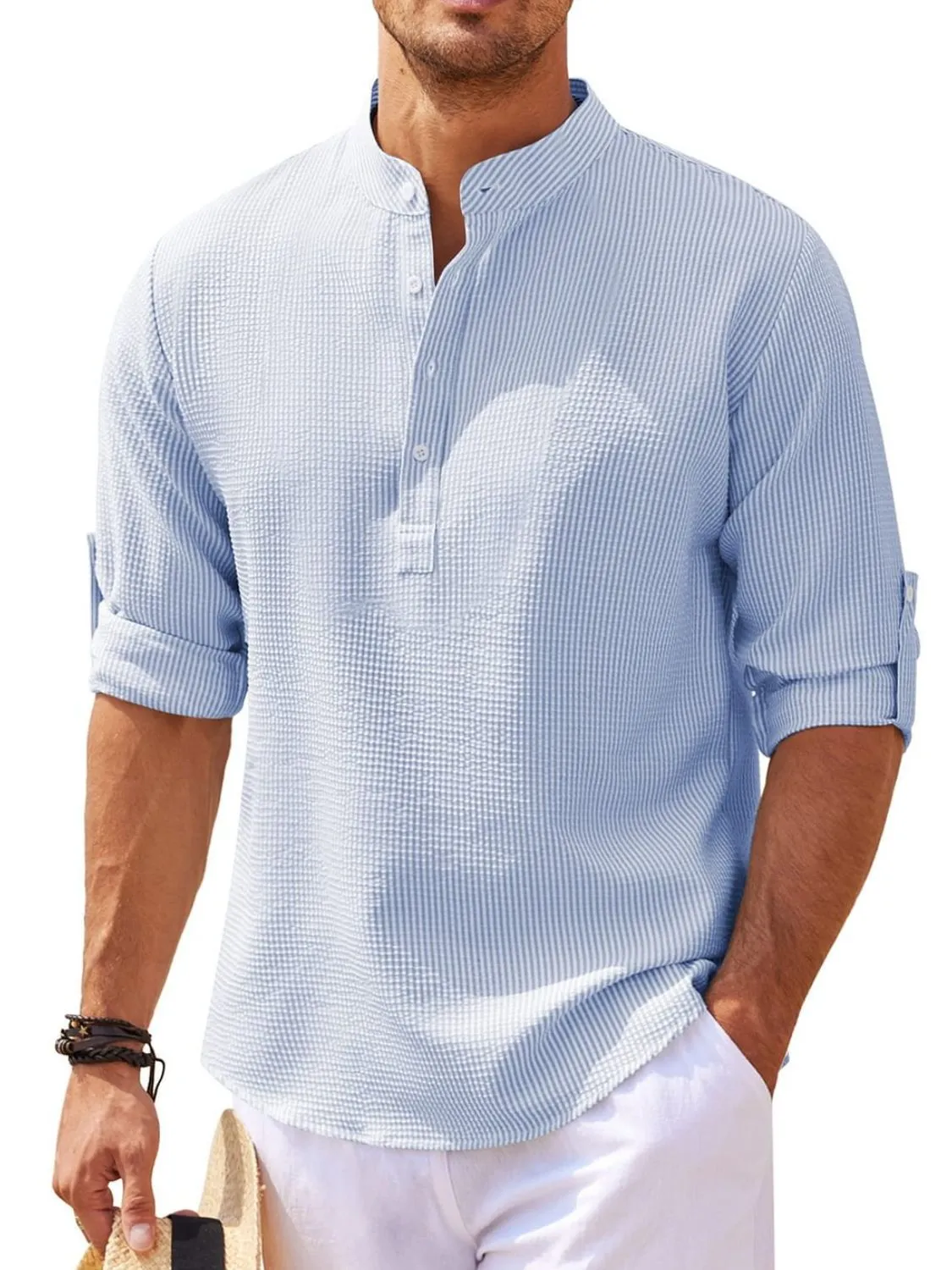 Men's Full Size Half Button Long Sleeve Shirt Plus Size