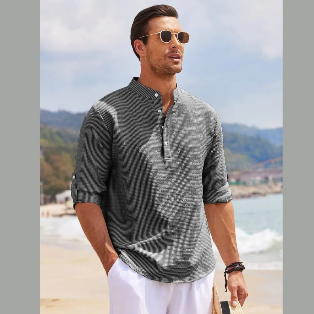 Men's Full Size Half Button Long Sleeve Shirt Plus Size