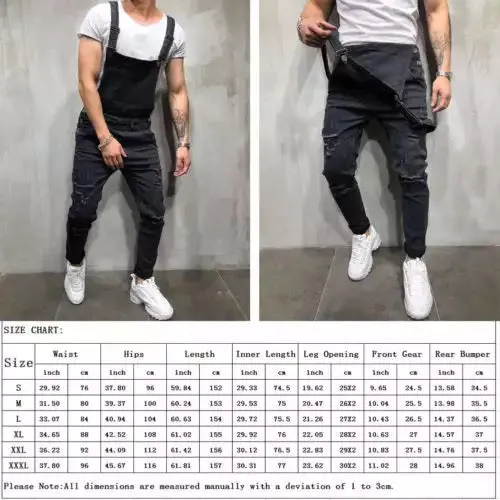 Men's Ripped Denim Overall Jumpsuit