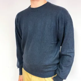 Men's Slate Grey Blue Cashmere Crew Neck Jumper Large