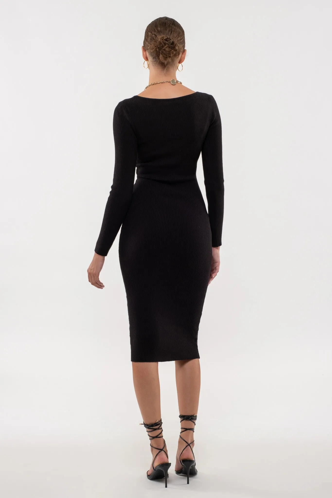 Midi Bodycon Ribbed Long Sleeve Dress (2 Color Options)