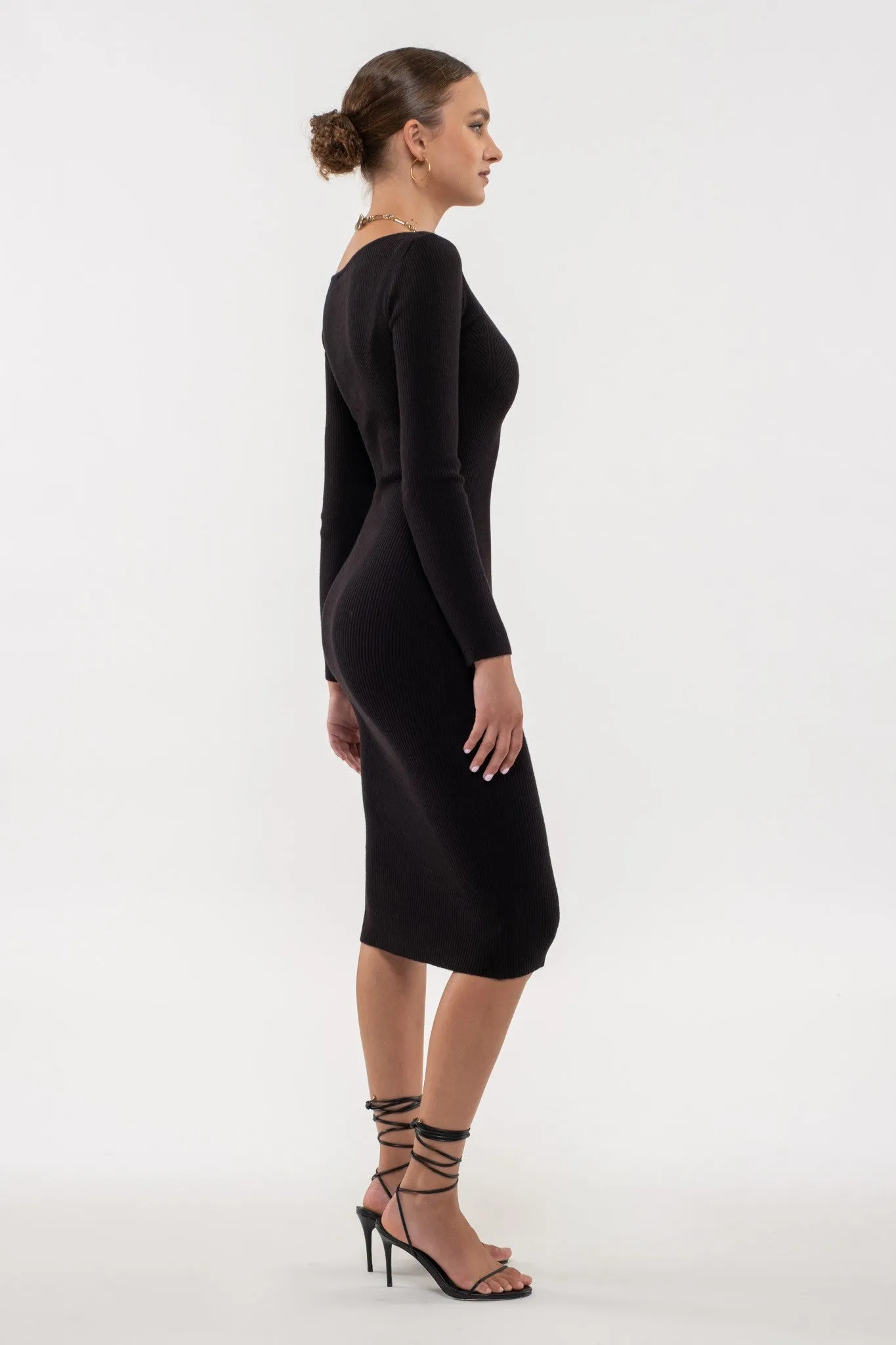 Midi Bodycon Ribbed Long Sleeve Dress (2 Color Options)