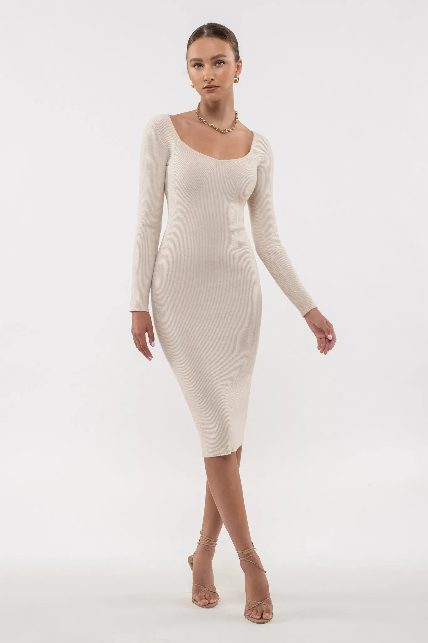 Midi Bodycon Ribbed Long Sleeve Dress (2 Color Options)