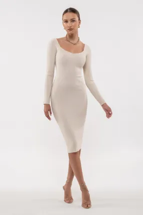 Midi Bodycon Ribbed Long Sleeve Dress (2 Color Options)