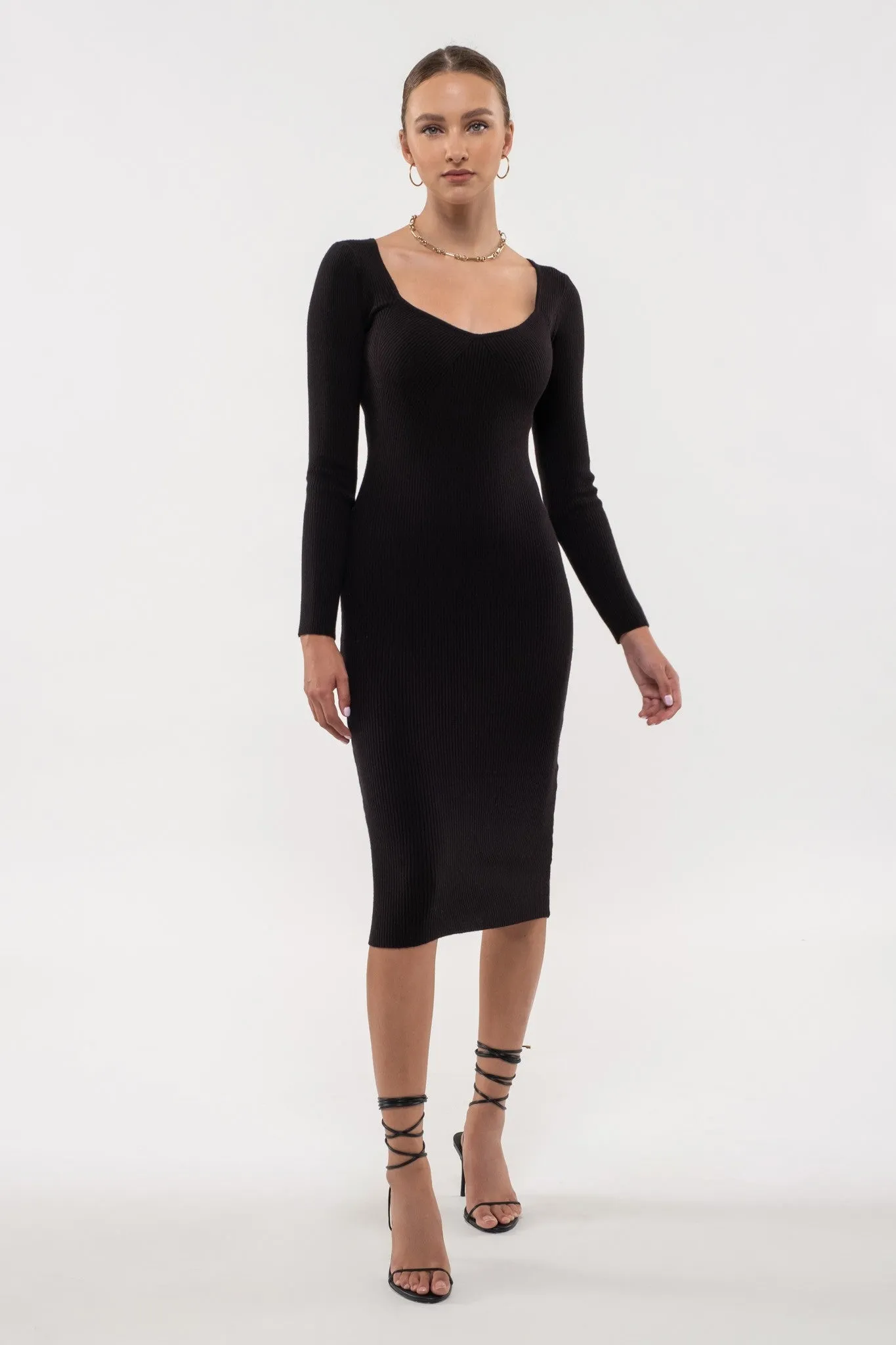 Midi Bodycon Ribbed Long Sleeve Dress (2 Color Options)