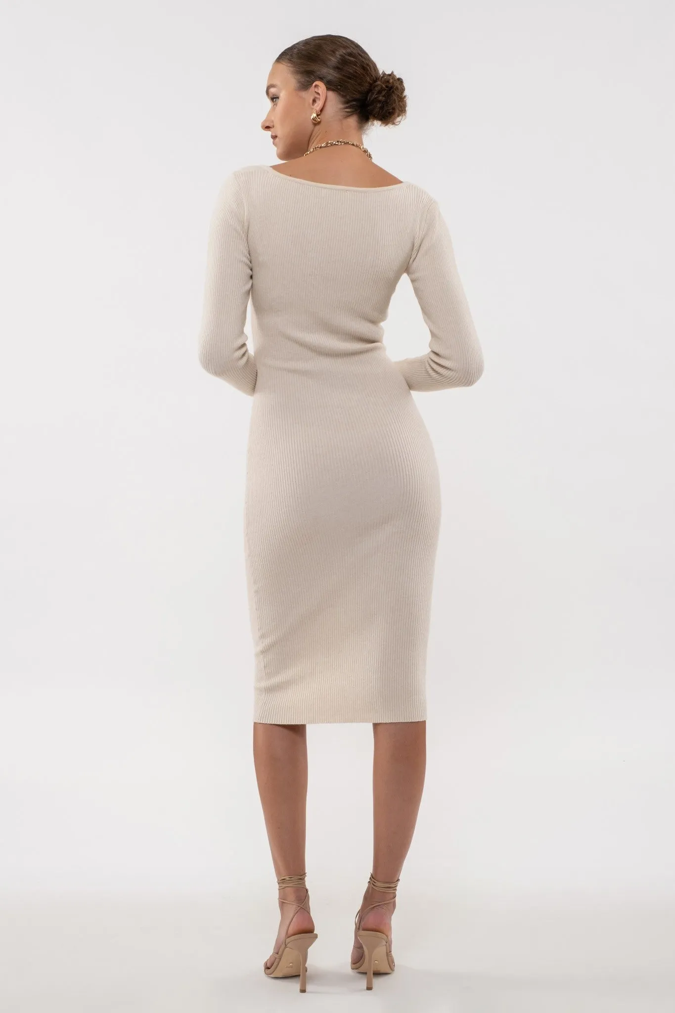 Midi Bodycon Ribbed Long Sleeve Dress (2 Color Options)