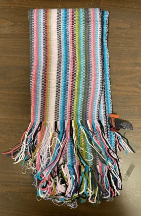 Missoni D4908 0004 Blue Wool Blend Crochet Knit Stripe Scarf