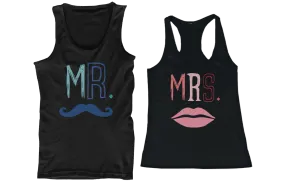 Mr Mustache and Mrs Lips Couple Tank Tops Cute Matching Tanks for Couples
