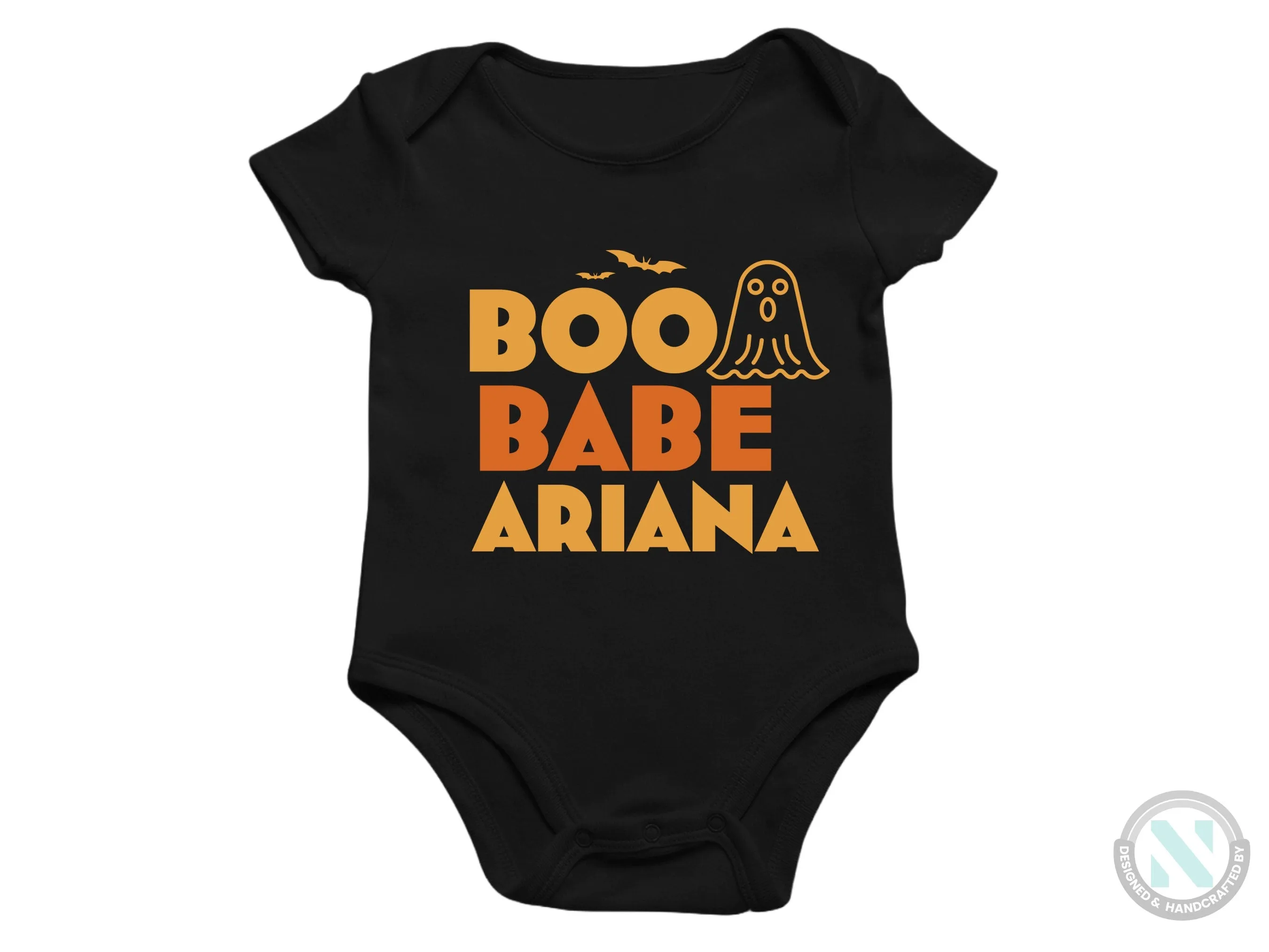 My First Halloween Custom Name Bodysuit Gift for Baby Girls with “BOO BABE”