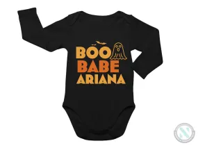 My First Halloween Custom Name Bodysuit Gift for Baby Girls with “BOO BABE”