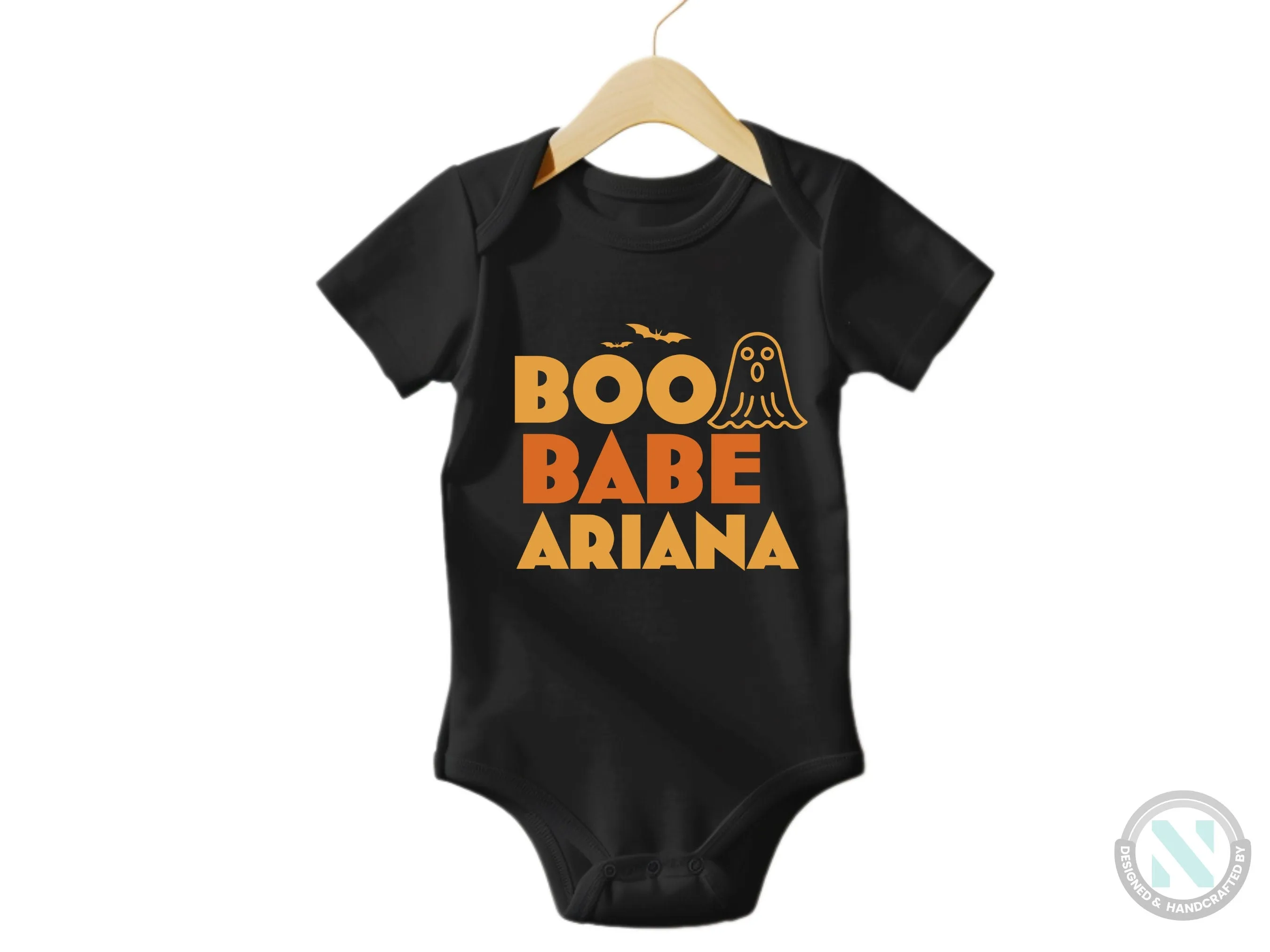 My First Halloween Custom Name Bodysuit Gift for Baby Girls with “BOO BABE”