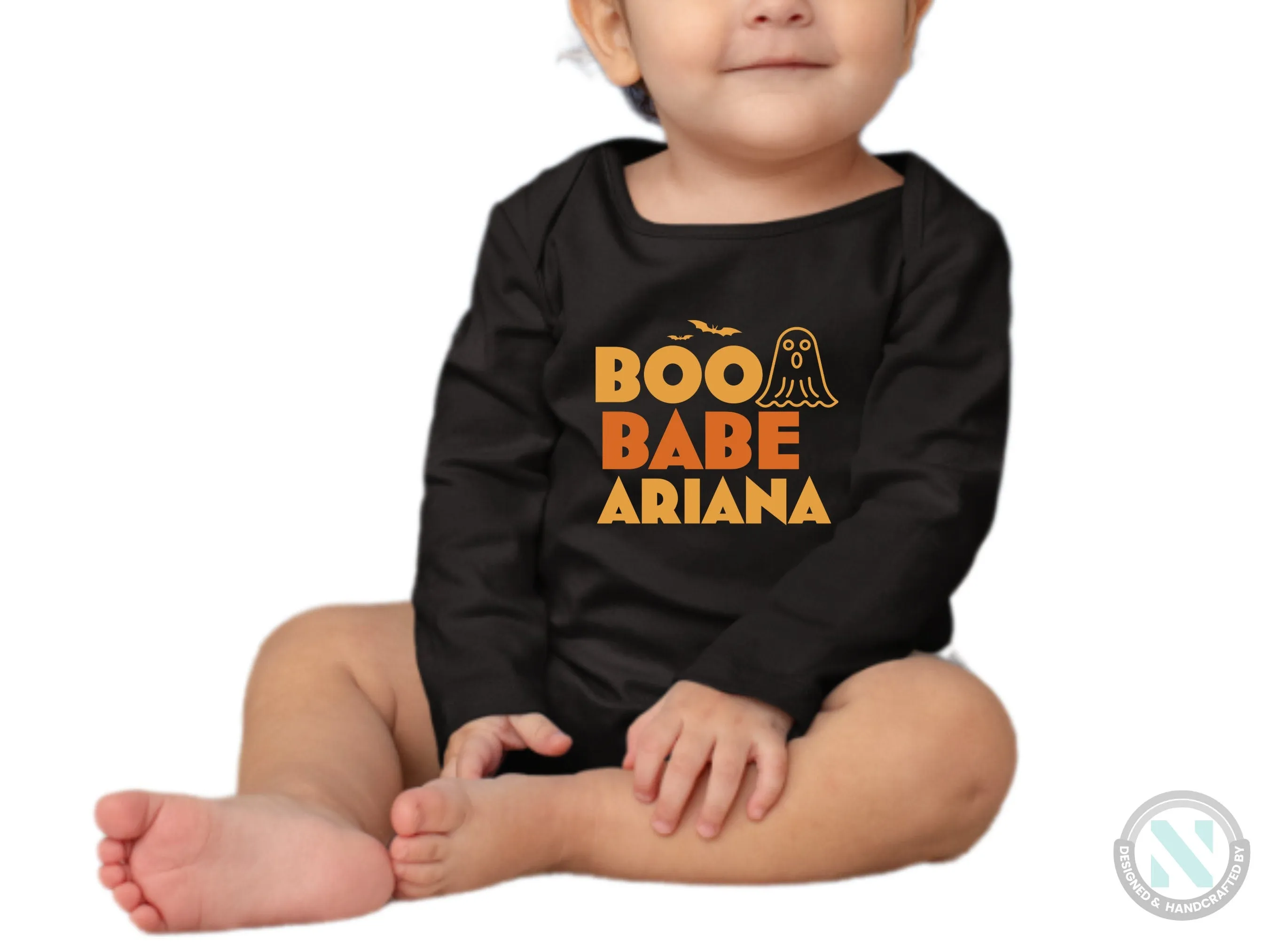 My First Halloween Custom Name Bodysuit Gift for Baby Girls with “BOO BABE”