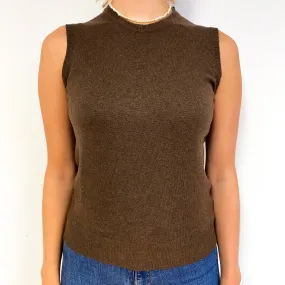 New Scottish Mole Brown Cashmere Crew Neck Tank Top Small