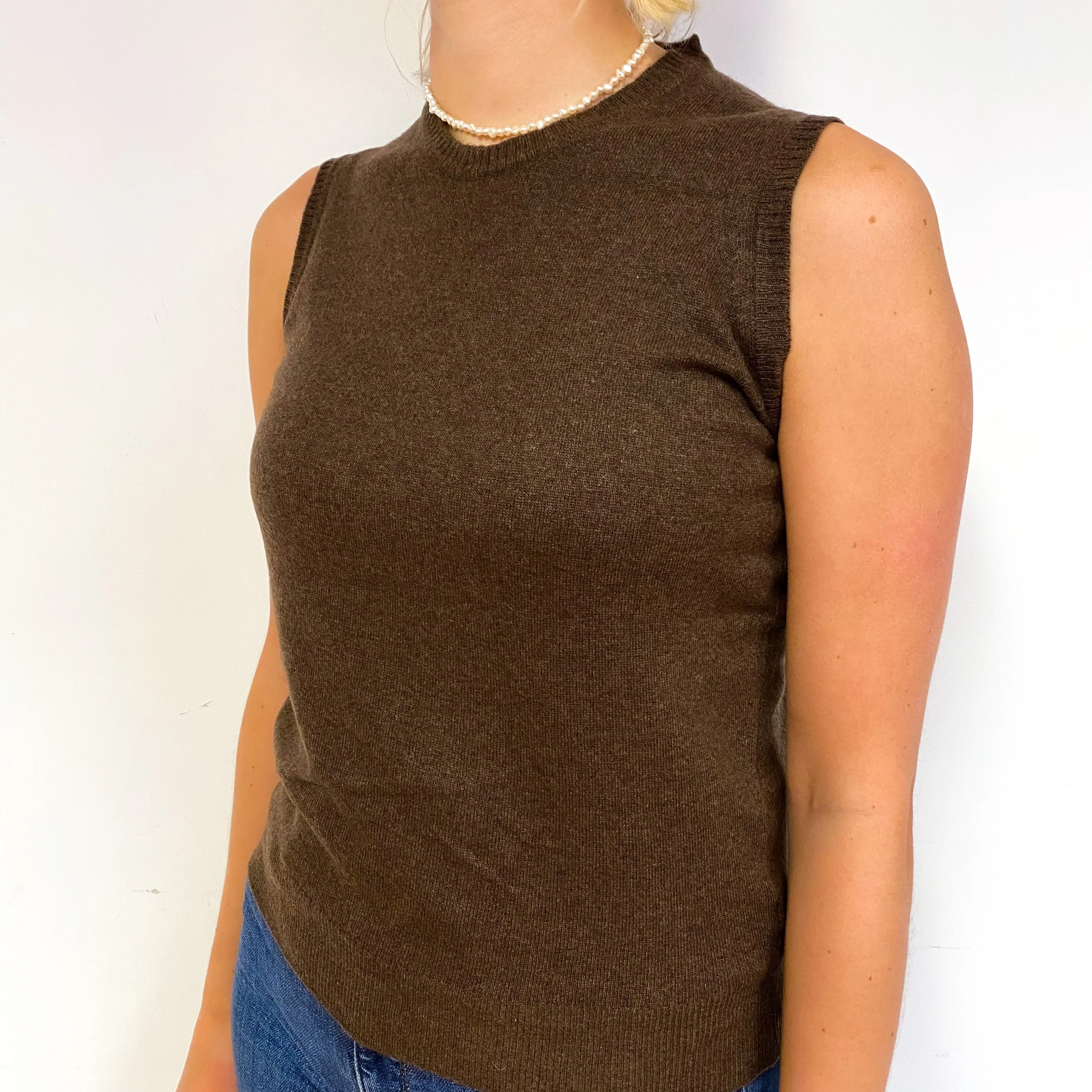 New Scottish Mole Brown Cashmere Crew Neck Tank Top Small