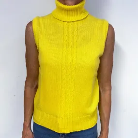 New Scottish Yellow Cashmere Sleeveless Polo Neck Jumper Medium