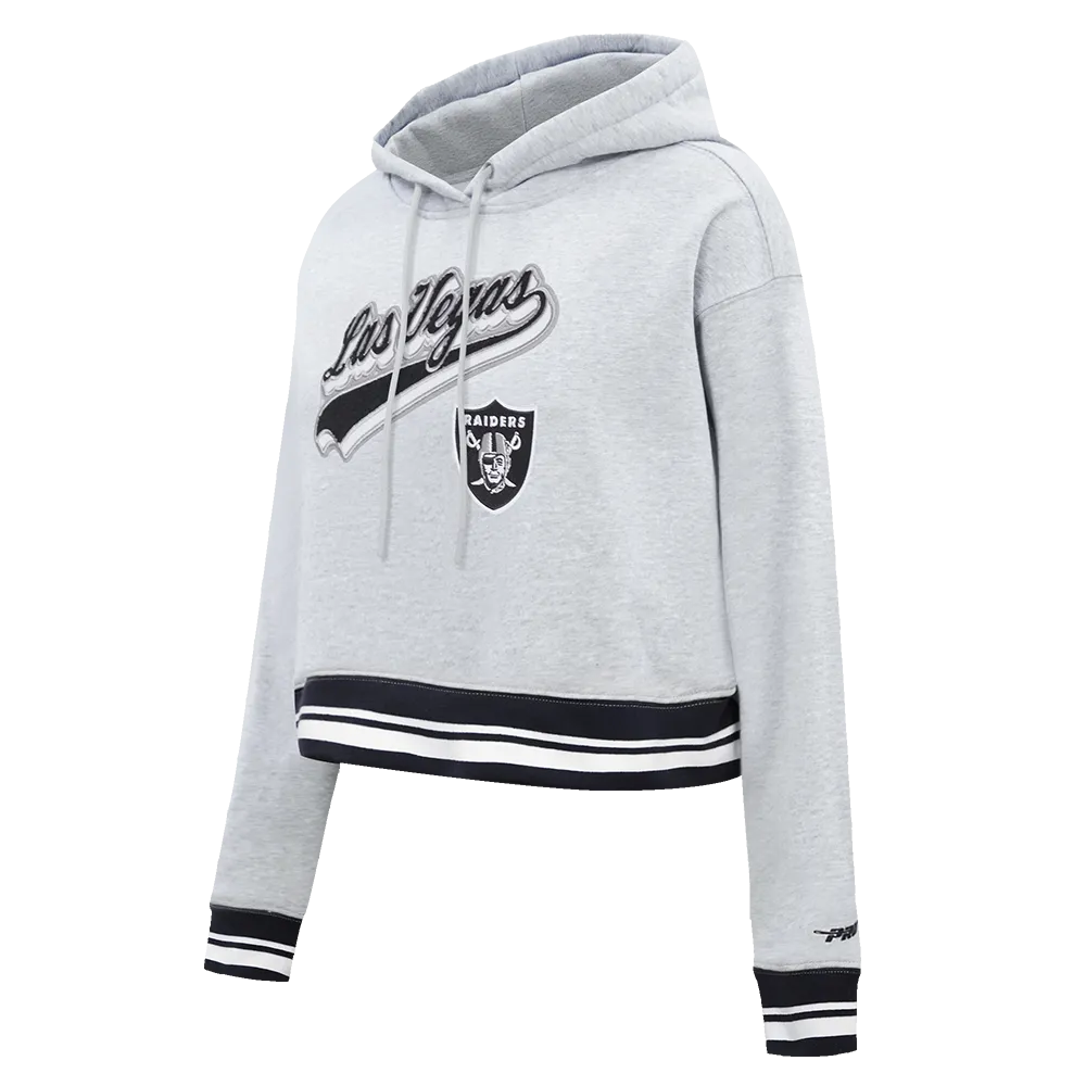 NFL LAS VEGAS RAIDERS SCRIPT TAIL WOMEN'S RIB FLC CROPPED PO HOODIE (HEATHER GRAY/BLACK)
