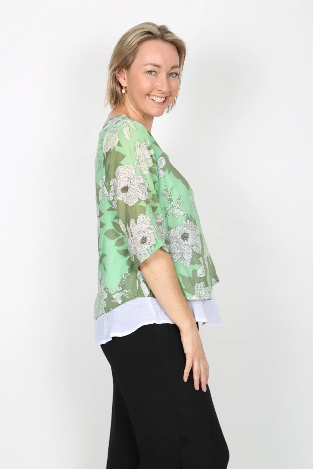 NULA Green Printed Double Layer Top