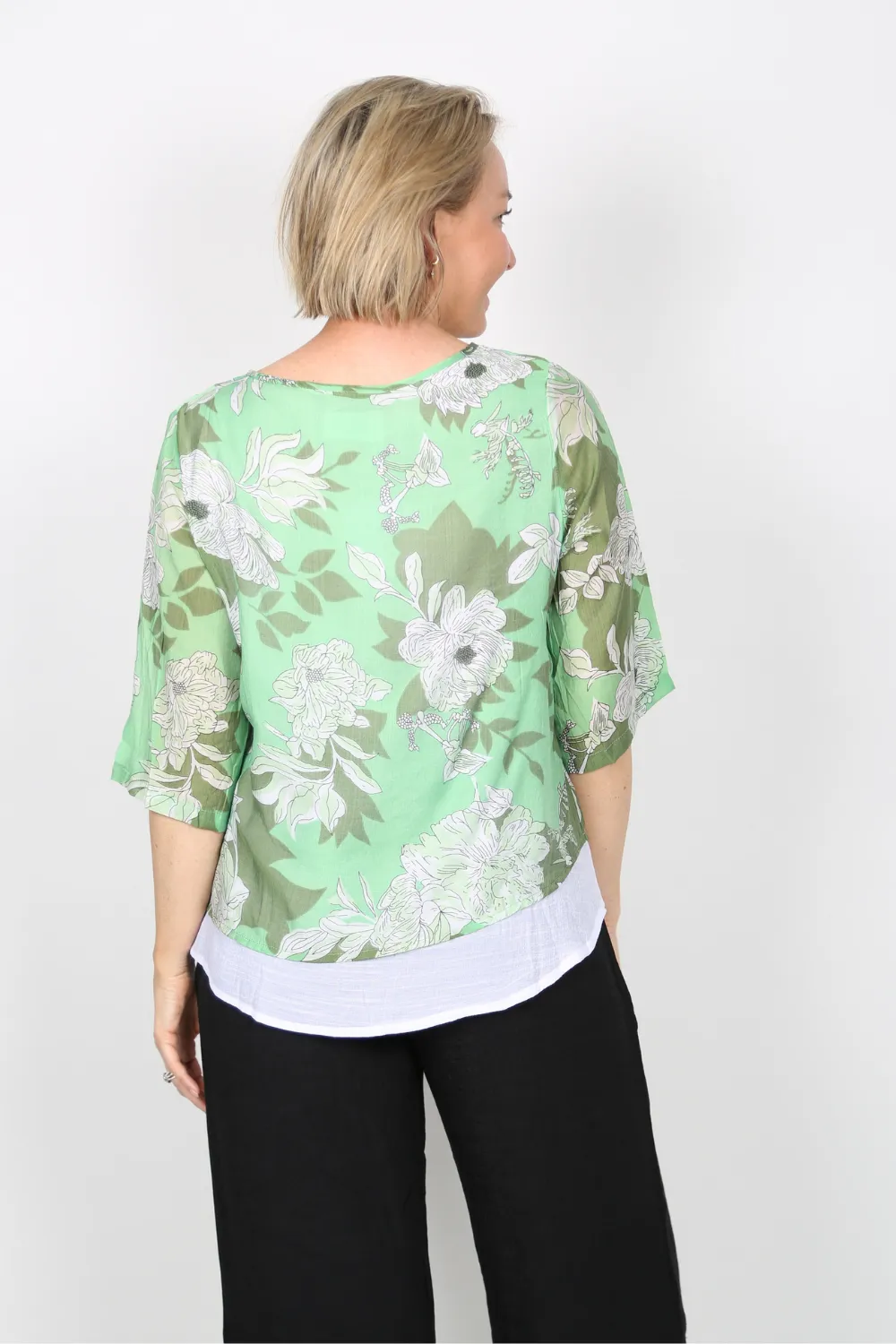 NULA Green Printed Double Layer Top