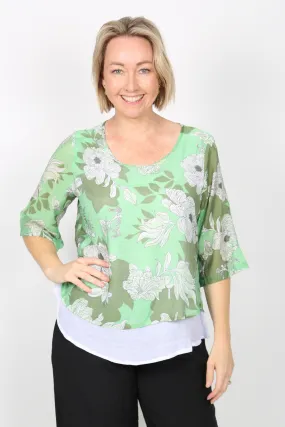 NULA Green Printed Double Layer Top