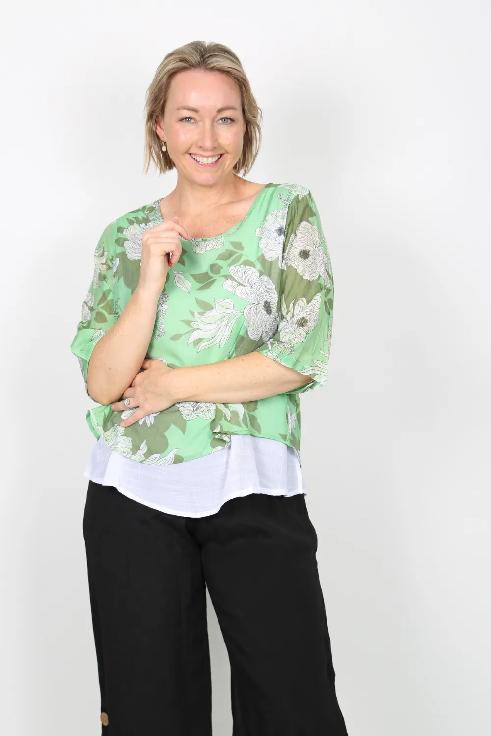 NULA Green Printed Double Layer Top