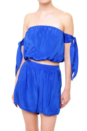 Off Shoulder Strapless Crop Top In Azure