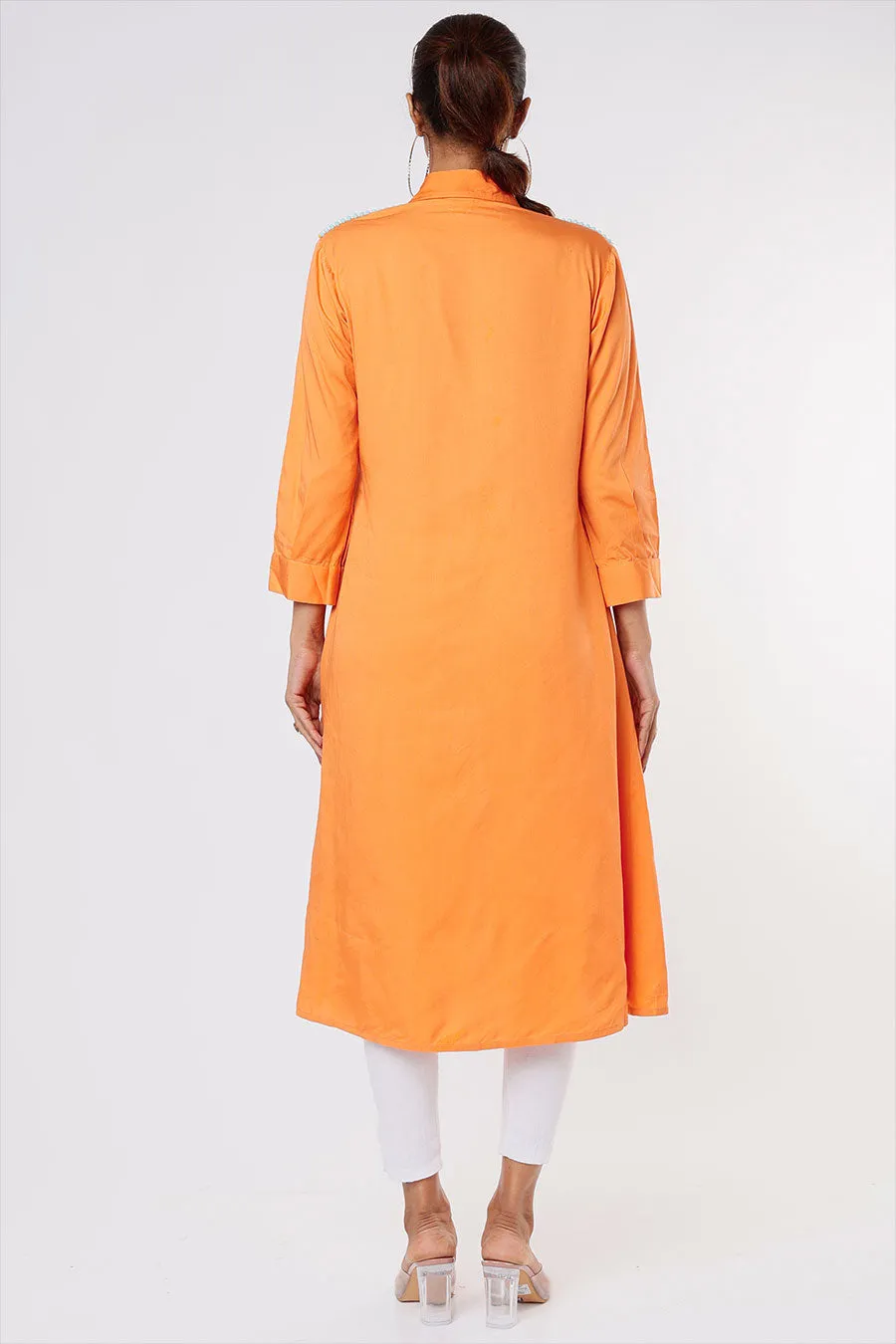 Orange Drape Shirt Dress