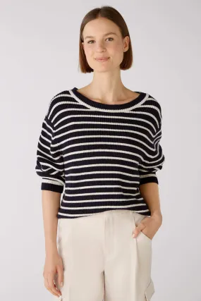 Oui 79277 Navy White Striped Wide Neck Jumper