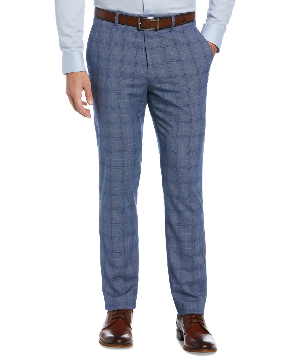 Perry Ellis Portfolio Mens Plaid Slim Fit Dress Pants Blue 34 x 34