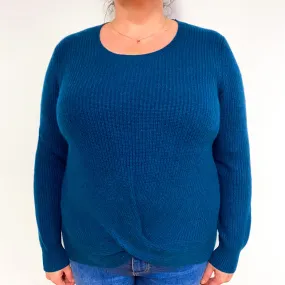 Petrol Blue Ribbed Cashmere Crew Neck Jumper Extra Large