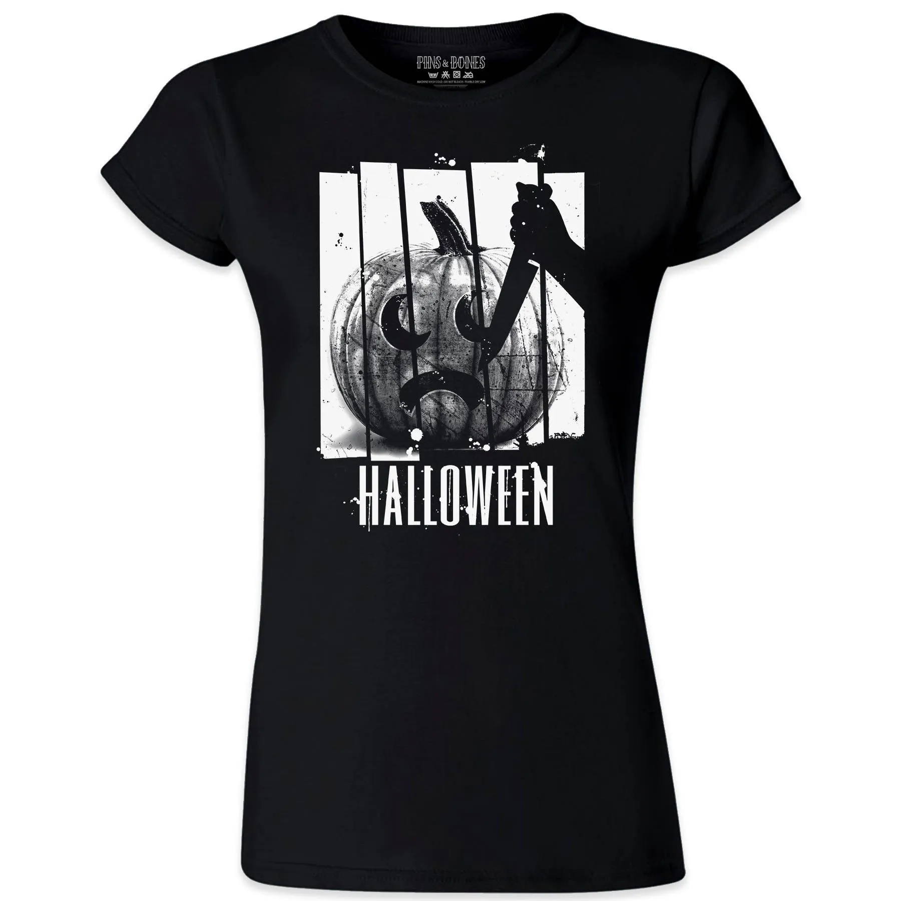 Pins & Bones Halloween Shirt, Pumpkin Shirt, Psycho Inspired Funny Women’s Top