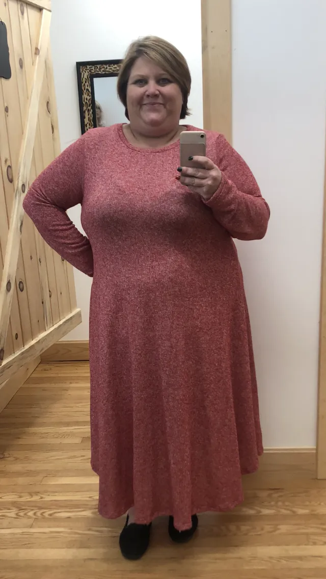Plus Long Sleeve Hacci Heather Red Dress