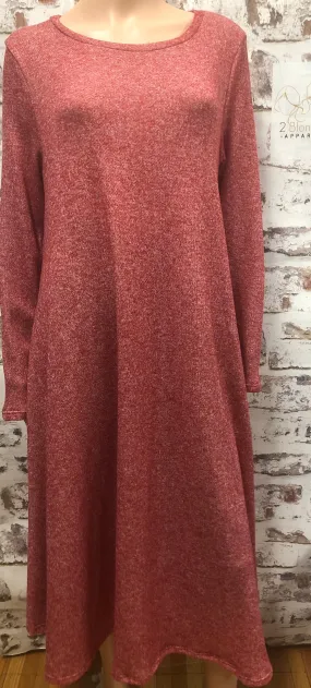 Plus Long Sleeve Hacci Heather Red Dress