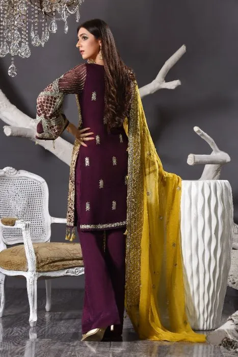 Pretty Chiffon Party Dress In Plum Colour # P2601