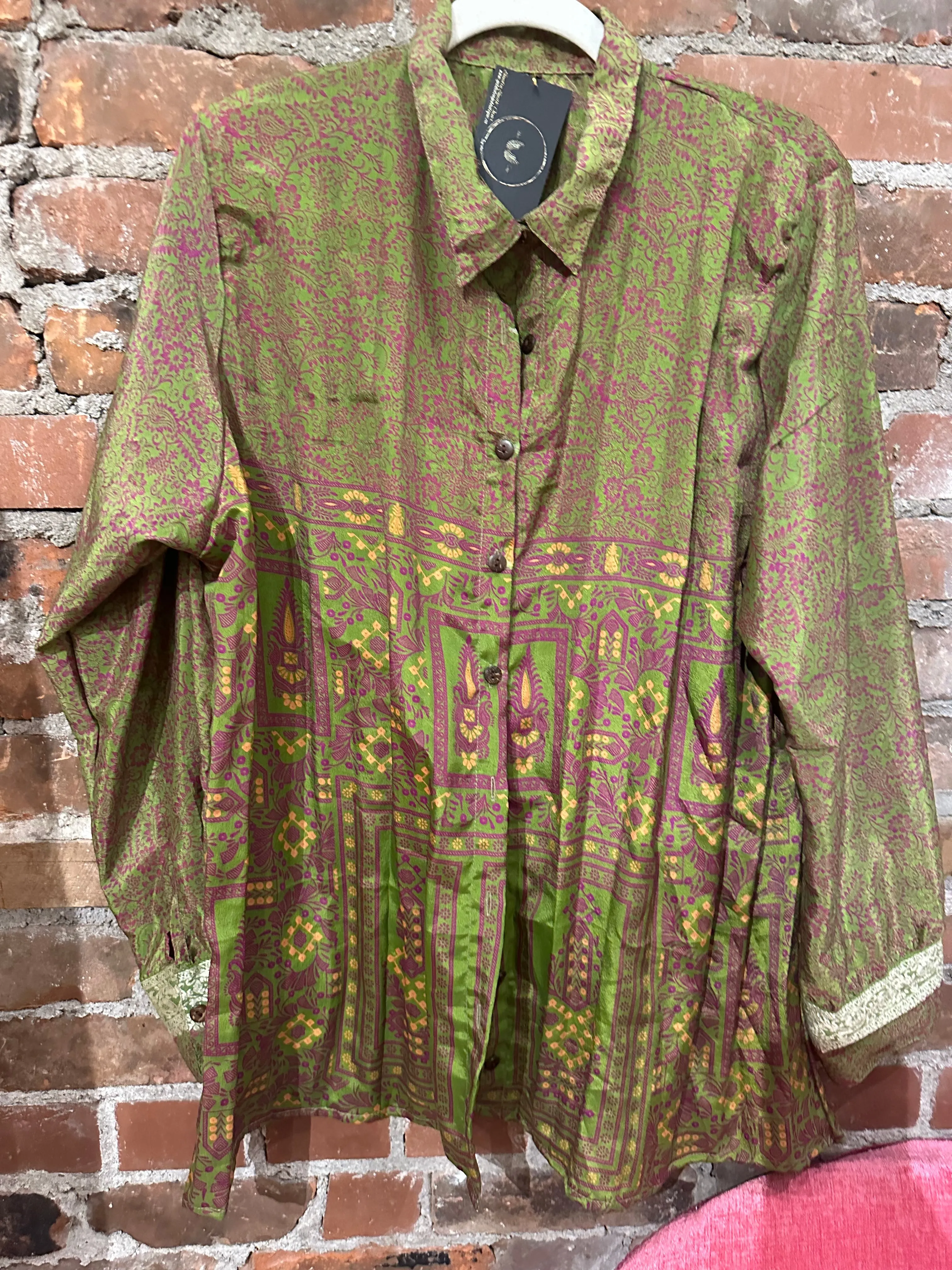Pure vintage silk pants - green/rasberry (Copy)