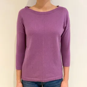 Purple and Grey Button Back Cashmere Crew Neck Jumper Extra Small