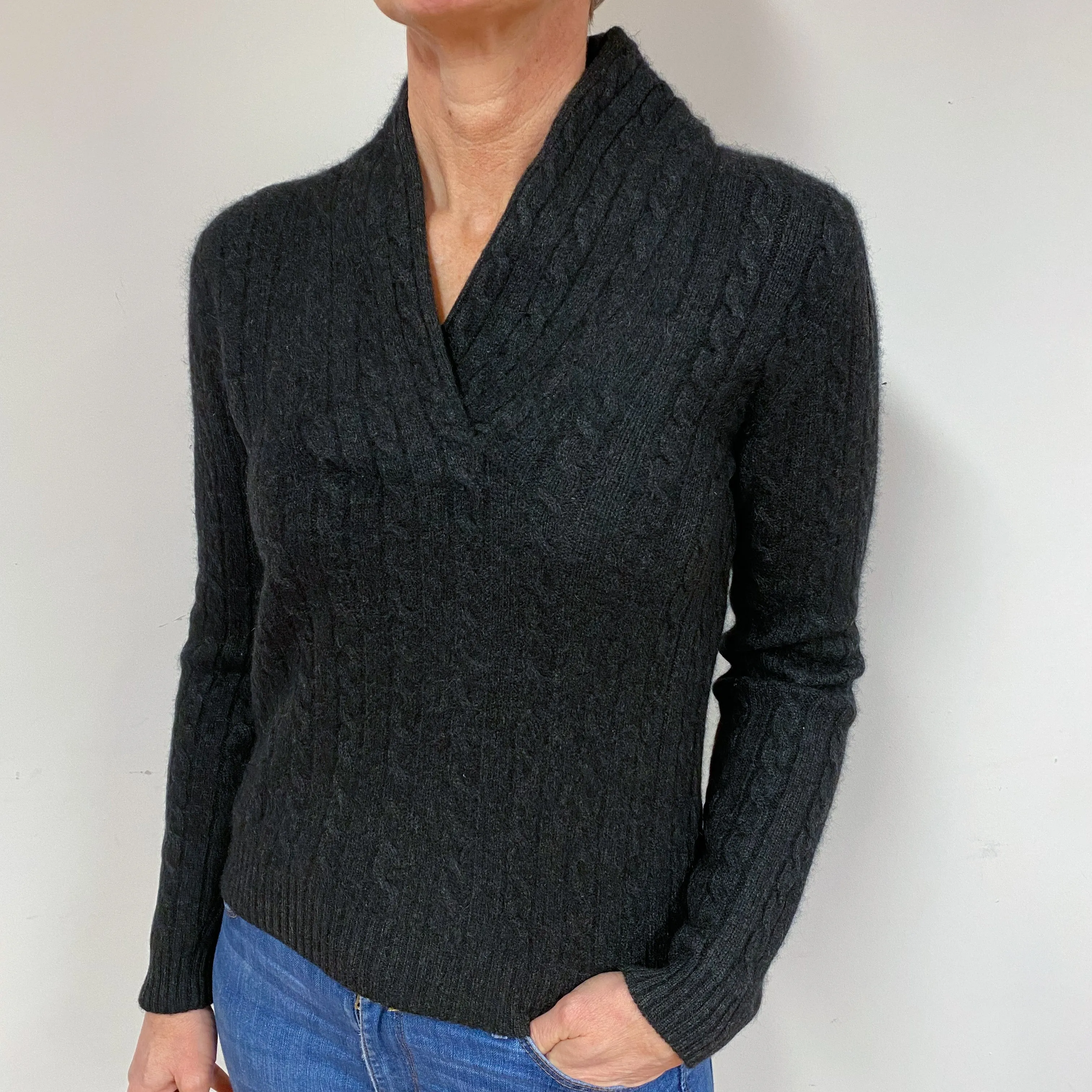 Ralph Lauren Slate Cashmere Crossover V-Neck Jumper Medium