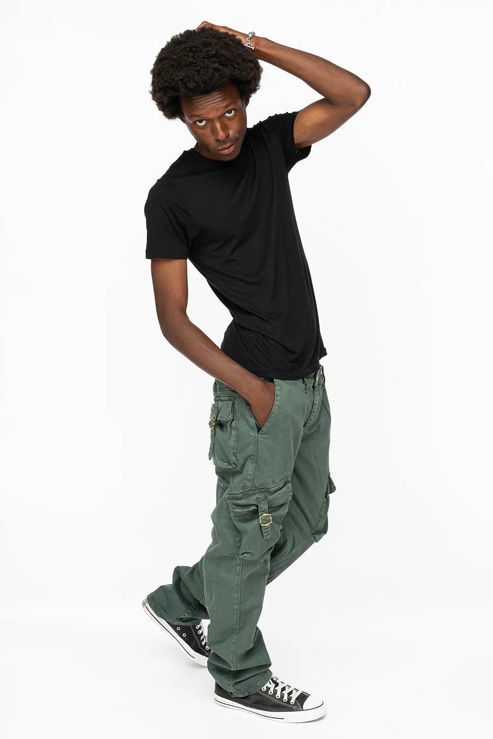 ROBINS NEW MILITARY STYLE CARGO PANTS IN FOREST WASH