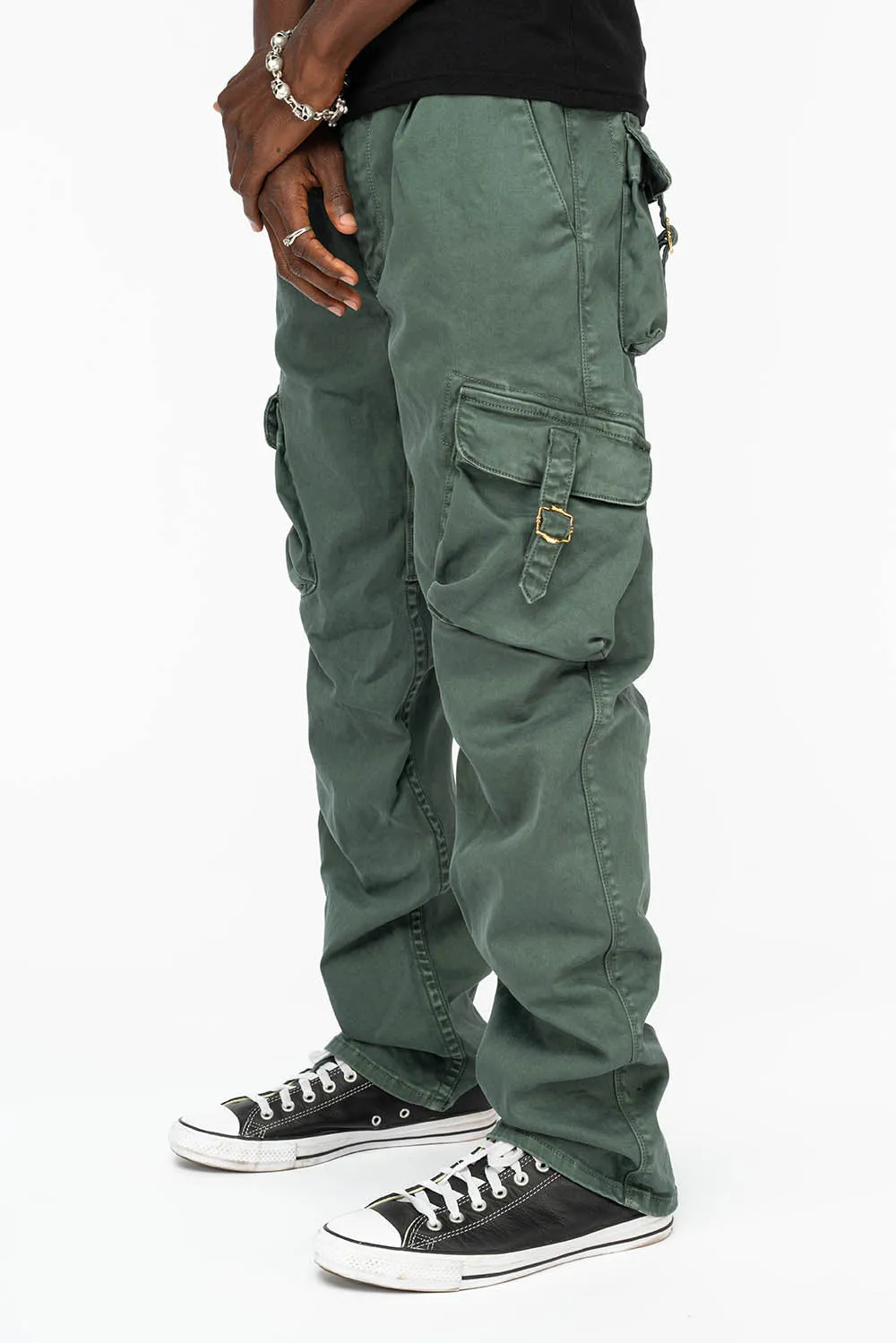 ROBINS NEW MILITARY STYLE CARGO PANTS IN FOREST WASH