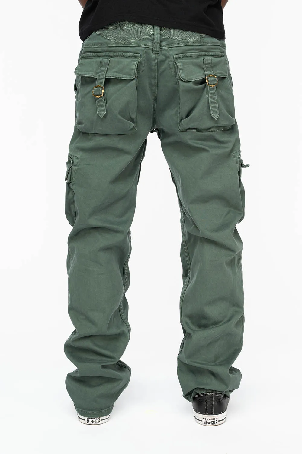 ROBINS NEW MILITARY STYLE CARGO PANTS IN FOREST WASH