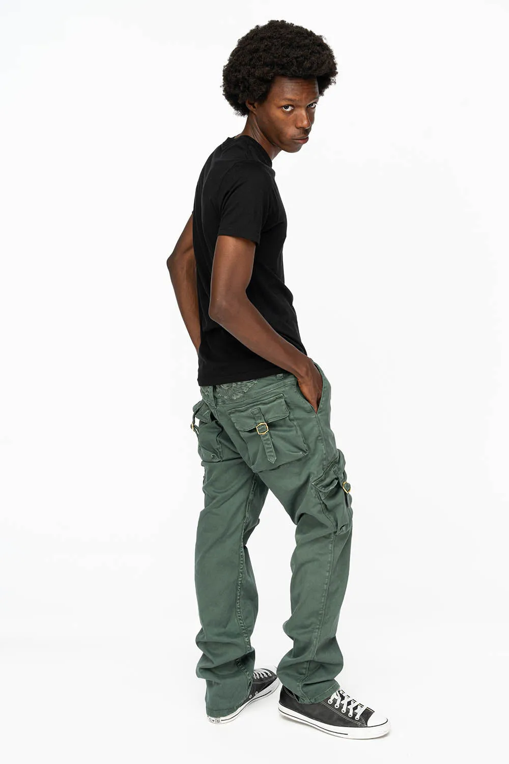 ROBINS NEW MILITARY STYLE CARGO PANTS IN FOREST WASH