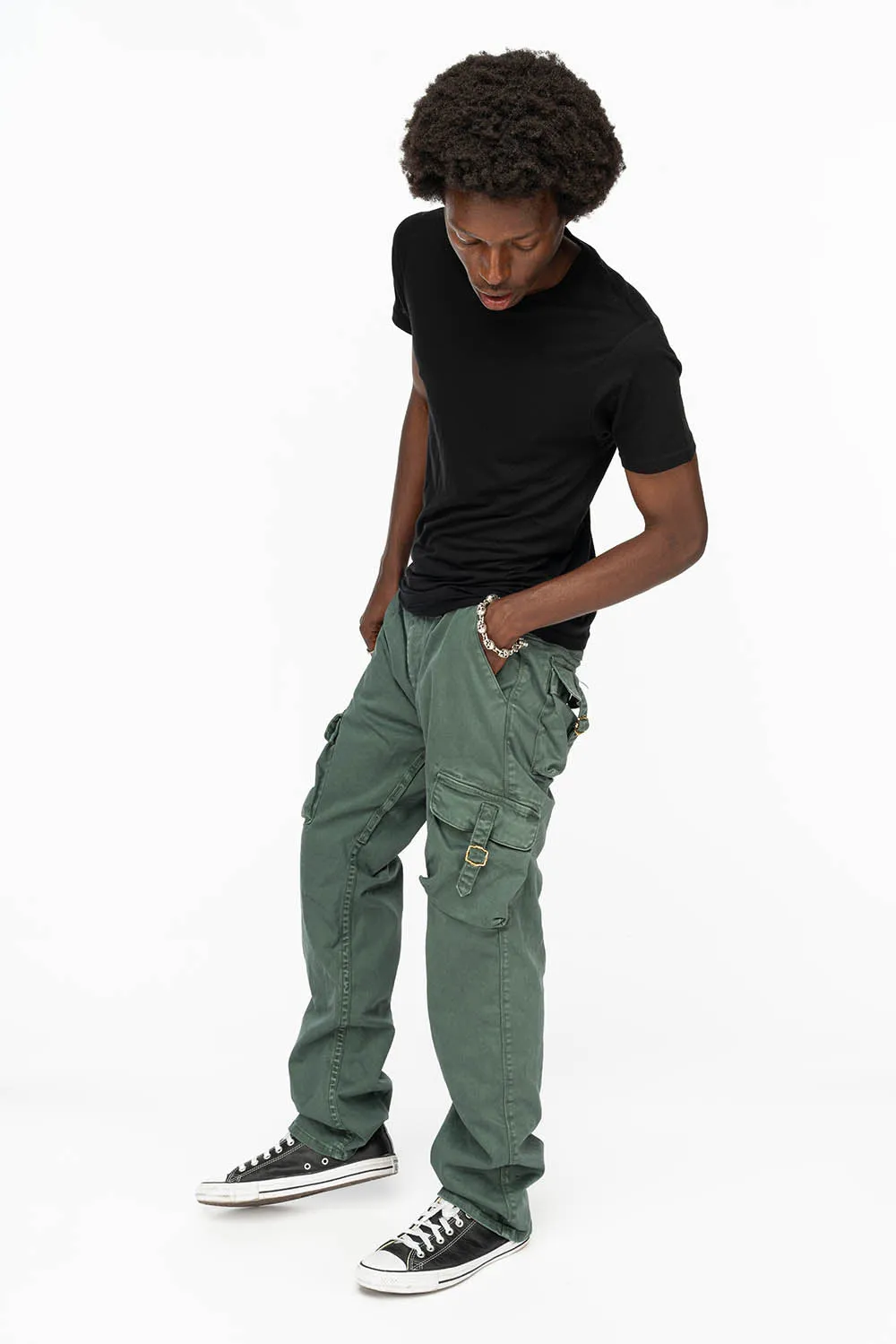 ROBINS NEW MILITARY STYLE CARGO PANTS IN FOREST WASH