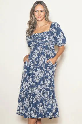 Romantic Classic Midi Dress Indigo Blue