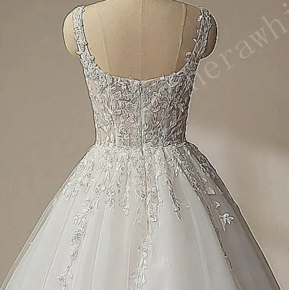 Romantic Square Collar Zipper Ball Gown Wedding Dresses
