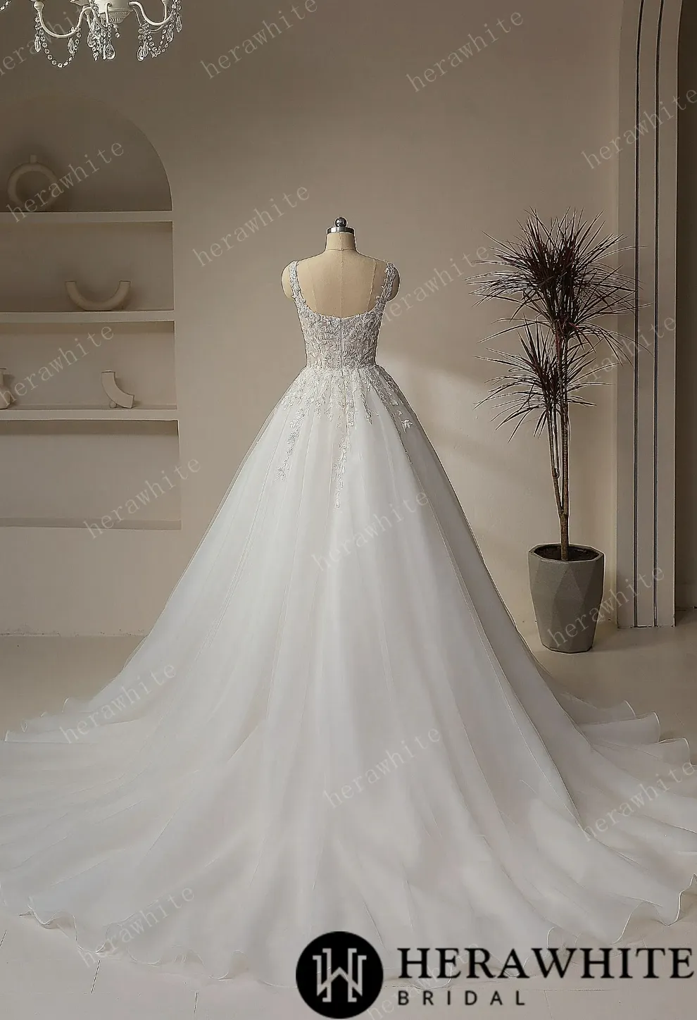 Romantic Square Collar Zipper Ball Gown Wedding Dresses