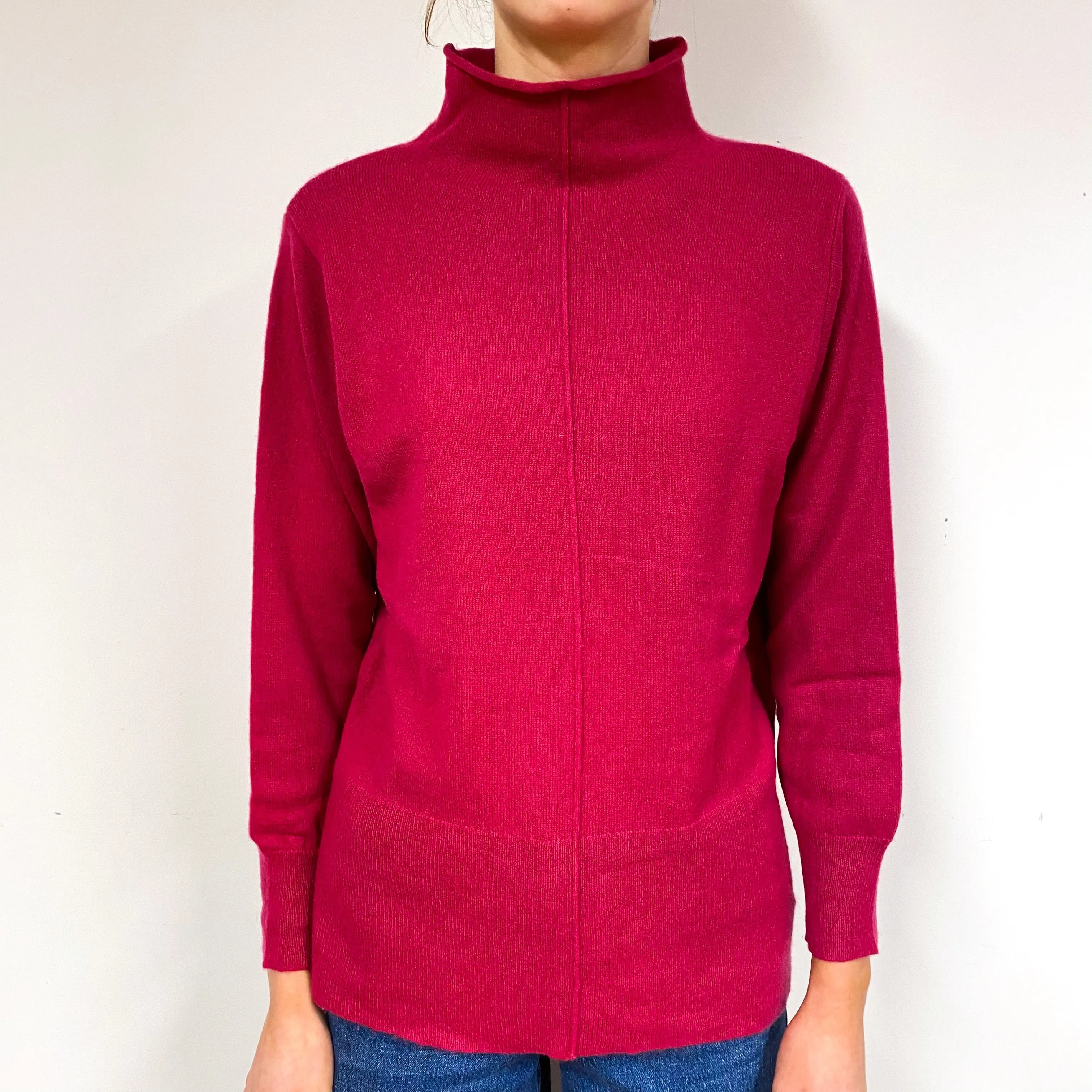 Ruby Red Cashmere Funnel Neck Jumper Extra Small