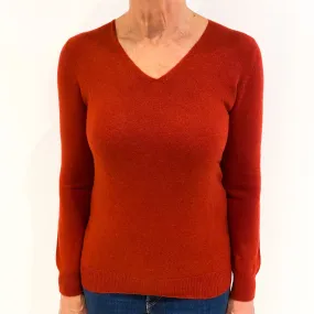 Rust Orange Cashmere V-Neck Jumper Medium