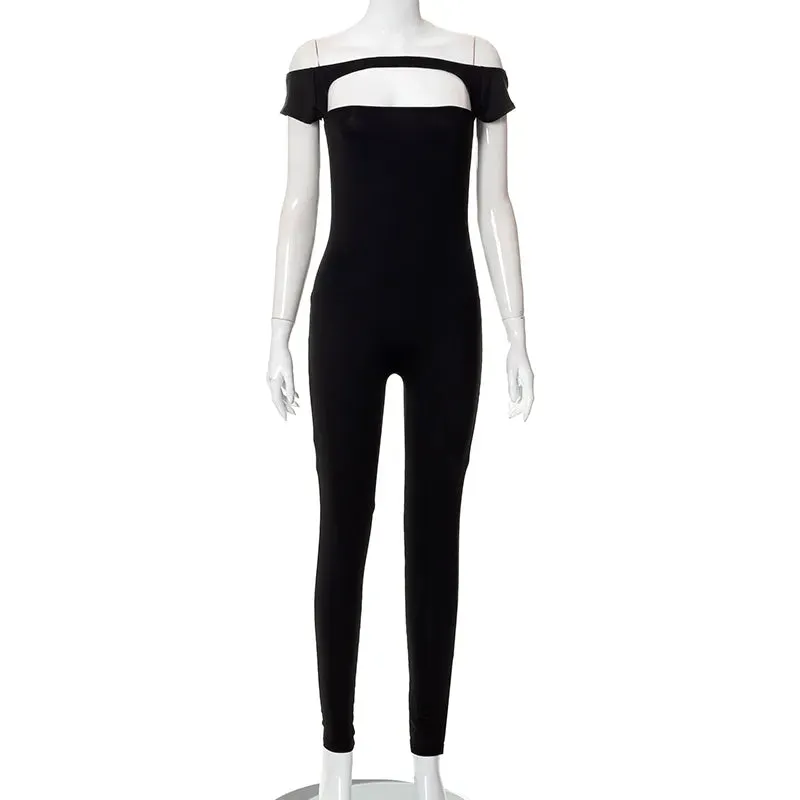 Short Sleeve Hollow Out Skinny Jumpsuit