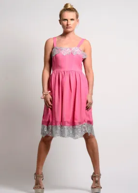Silk self-stripes chiffon dress with contrast lace details - SOLD OUT