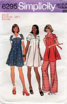 Simplicity 6295 Womens Retro Maternity Dress Tunic & Pants 1970s Vintage Sewing Pattern Size 12 or 14 UNCUT Factory Folded